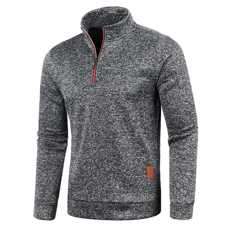 Men's solid color thicker sweatshirt with half zipper, turtleneck, and full sleeves, in grey. Ideal for style and warmth.